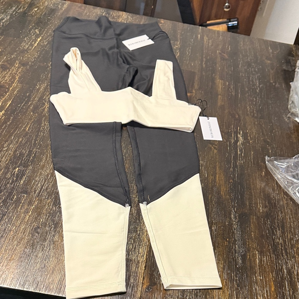 WeWoreWhat Black and Cream Leggings and matching top